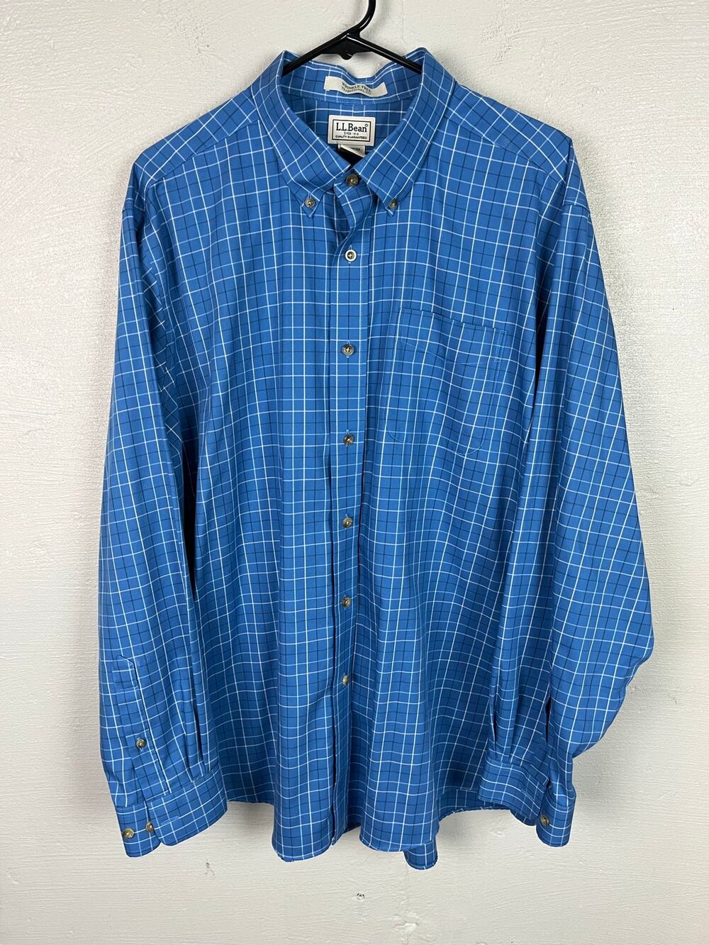 LL Bean Men’s Blue Plaid Button-Up Shirt Classic Fit Size XL